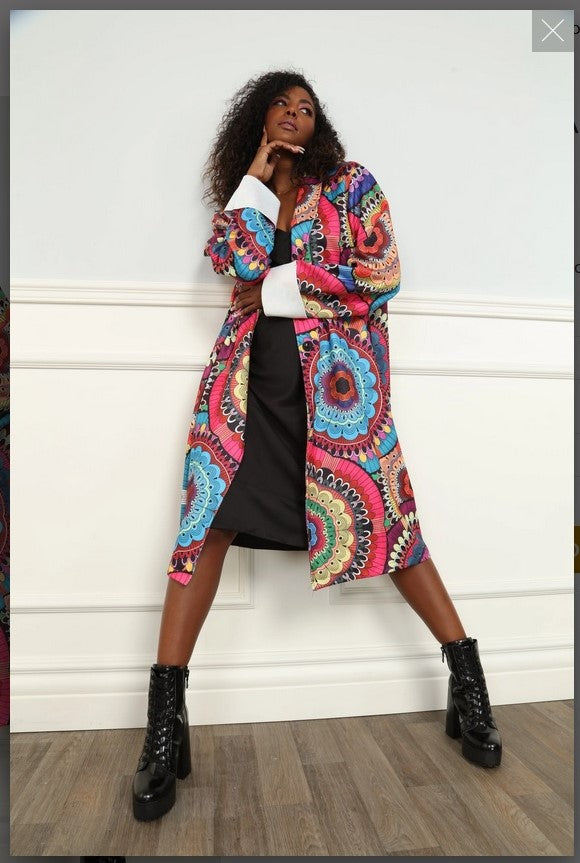 Luxe Moda LM-167 Modern Printed Multi Colored Coat Luxe Moda