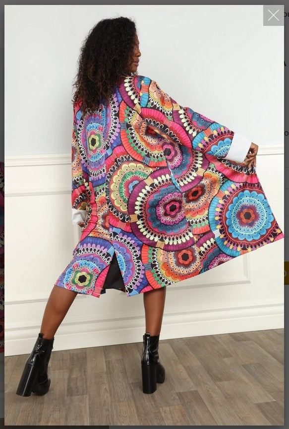 Luxe Moda LM-167 Modern Printed Multi Colored Coat Luxe Moda