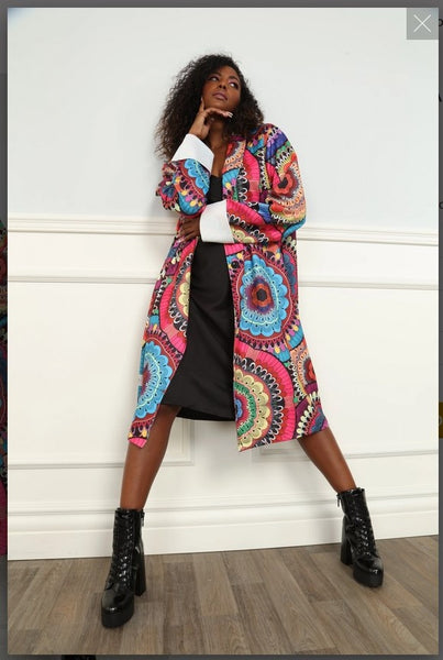 Luxe Moda LM-167 Modern Printed Multi Colored Coat Luxe Moda