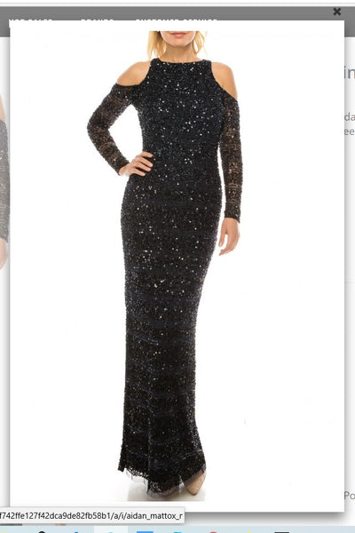 Aidan Mattox MD1E201685 Twilight Sequined Striped Cold-Shoulder Evening Dress Aidan Mattox