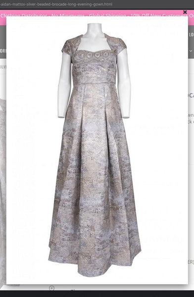 Aidan Mattox MD1E202411  Silver Beaded Brocade Long Evening Gown Aidan Mattox
