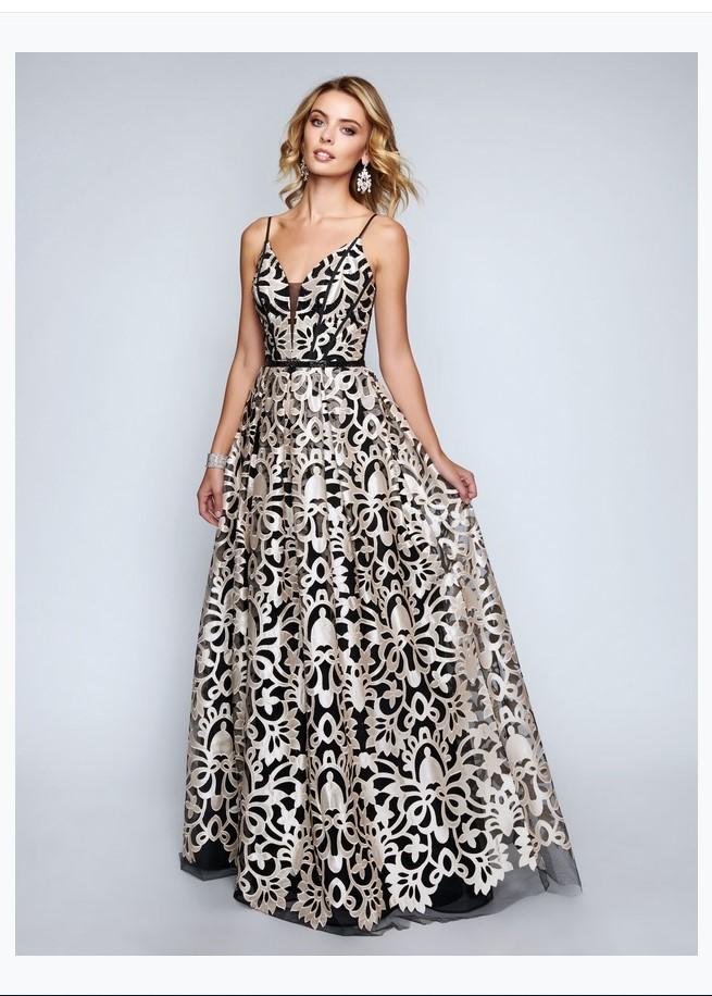 Nina Canacci 1446 Sleeveless, Spaghetti straps, Embellishments, Two tone, Sheer inset, Nina Canacci