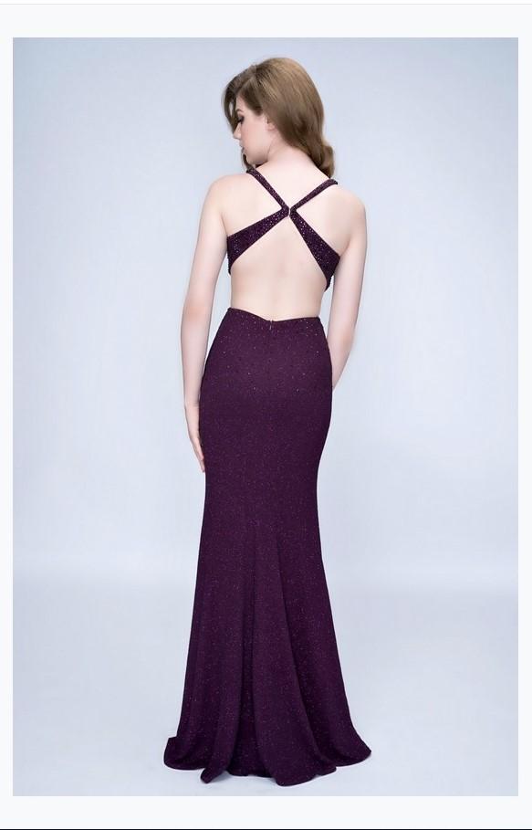 Nina Canacci 1452 Beaded V-neck Shimmer Fabric Trumpet Dress Nina Canacci