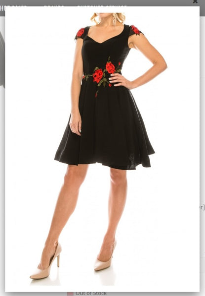 Odrella 1006 Black Beaded Floral Embroidered A-Line Party Dress Odrella