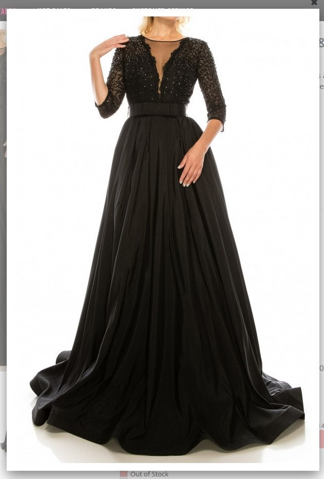 Ordella 1026 Black Embellished Mesh & Taffeta A-Line Evening Gown Ordella