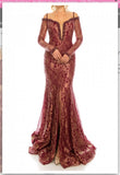 Odrella 1080  Burgundy Metallic Lace Trumpet Evening Dress Odrella
