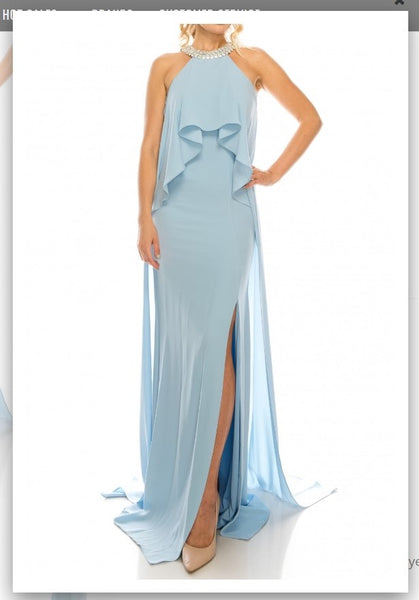 Odrella 1088 Blue Halter Evening Gown with Court Train Odrella