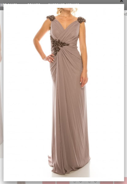 Odrella 1301 Stone Draped & Beaded Long Sheath Evening Dress Odrella