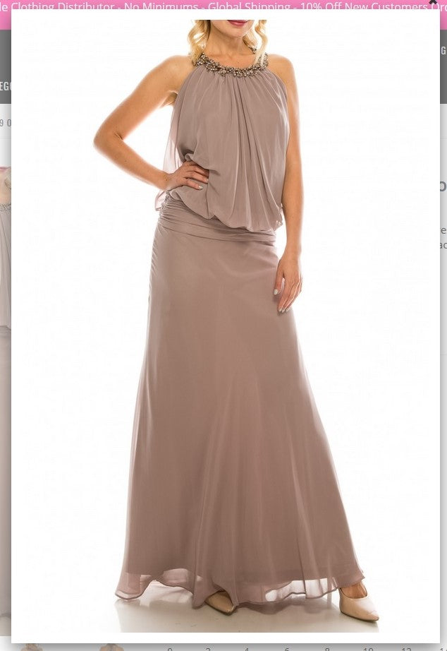 Odrella 1321 Stone Beaded Long Chiffon Drop-Waist Evening Gown Odrella