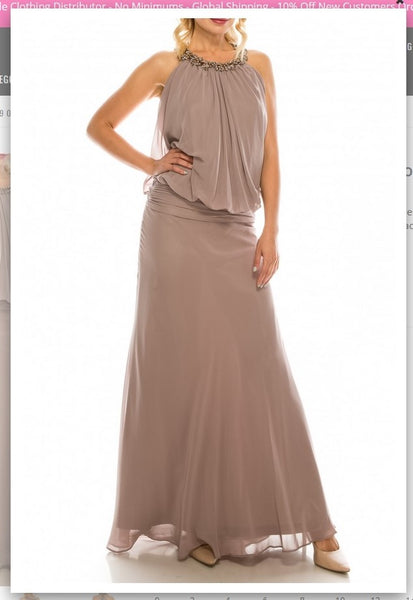 Odrella 1321 Stone Beaded Long Chiffon Drop-Waist Evening Gown Odrella
