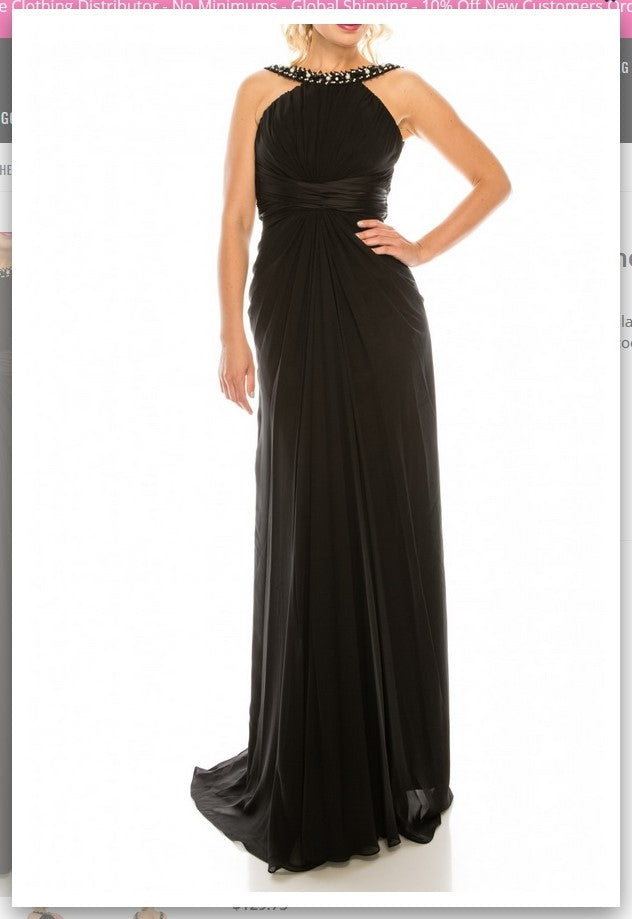Odrella 1698 Black Gathered Embellished Halter Evening Dress Ordella