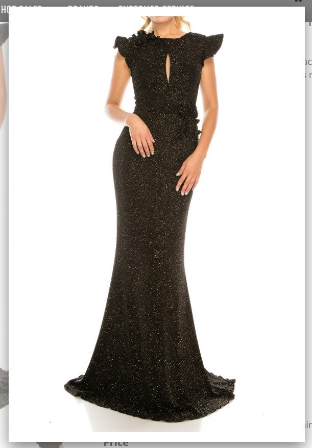 Odrella 2151 Gold Black Beaded Rose Appliqued Glittery Sheath Evening Gown Odrella