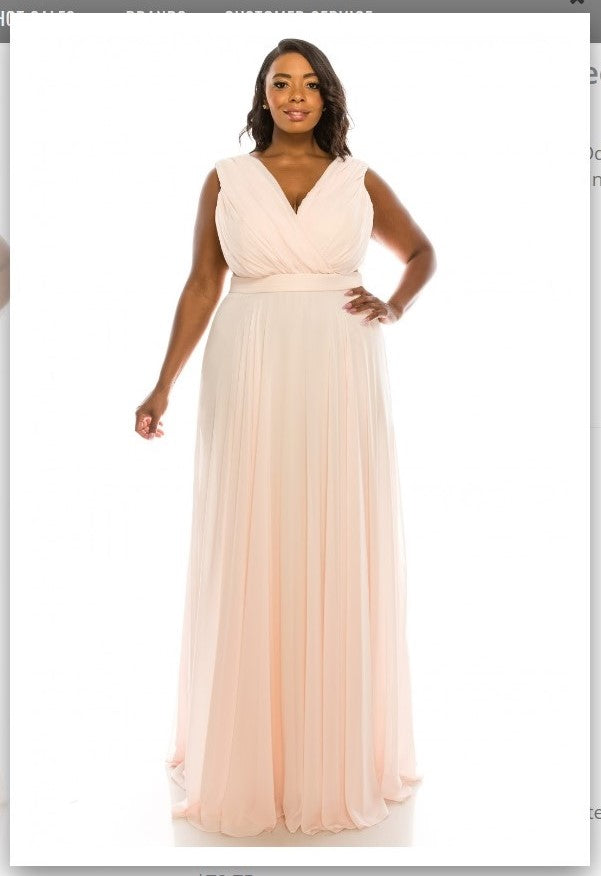 Odrella 4424 Salmon Surplice Necklined Full Skirt Gown with Mesh Inserts Odrella