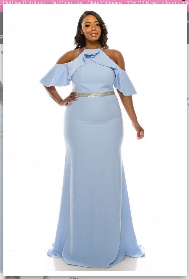 Odrella 4518 Cold Shoulder Haltered Trumpet Evening Gown Ordella