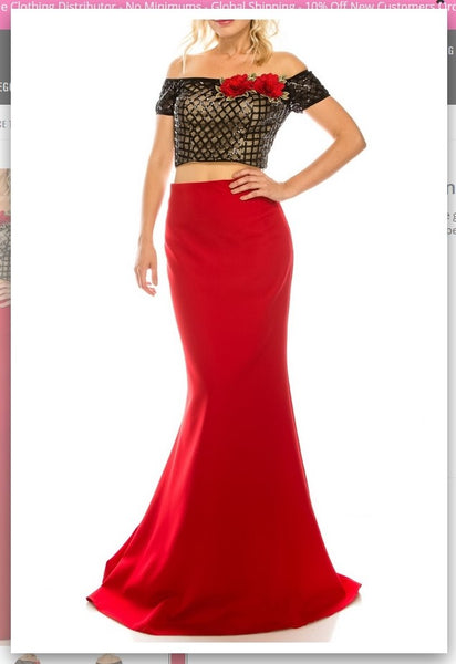 Ordella 4599 Red 2 Piece Trumpet Evening Gown Ordella