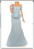 Odrella 4617 Blue Portrait Necklines Peplum Trumpet Evening Gown Ordella