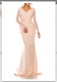 Odrella 4619B Pink Beaded Lace & Crepe Sheath Evening Gown Odrella