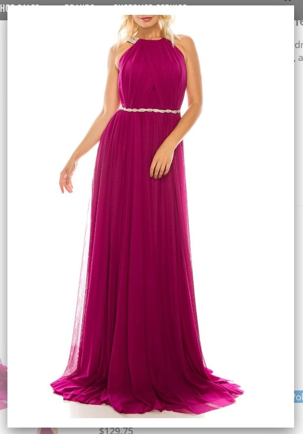 Odrella 4744 Magenta Rhinestoned Halter Evening Gown Odrella
