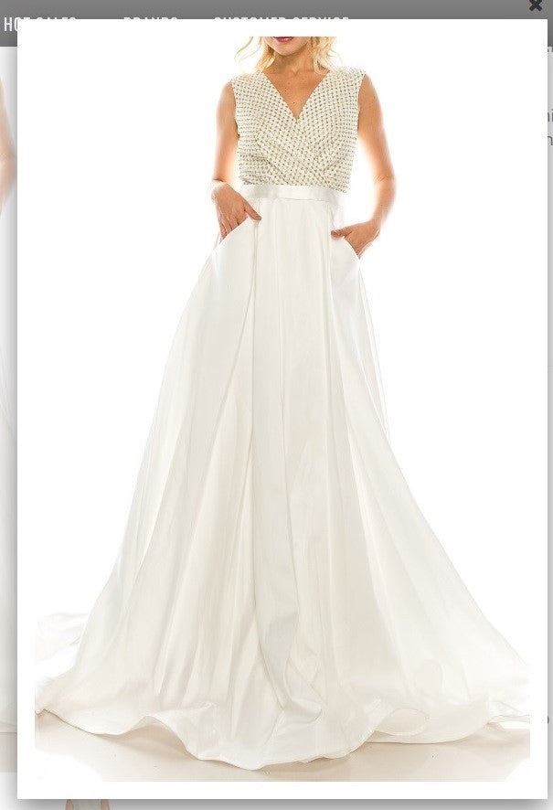 Odrella 4747 White Glittered A-Line Evening Gown with Side Pockets Odrella