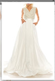 Odrella 4747 White Glittered A-Line Evening Gown with Side Pockets Odrella