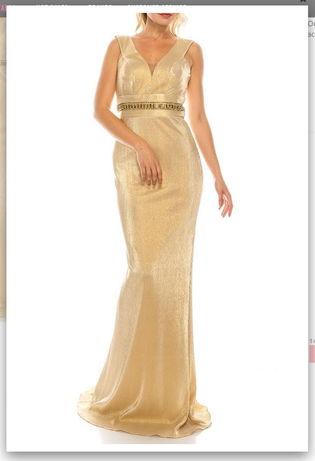 Odrella 4767 Metallic Ribbed Sleeveless Sheath Evening Gown Odrella