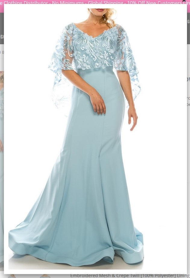 Odrella 7Y1037  Blue Trumpet Evening Gown with Embroidered Mesh Cape Odrella