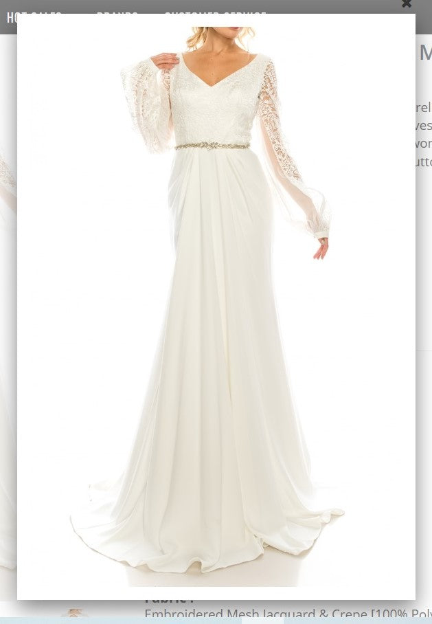 Odrella  7Y1090 Ivory Embroidered Mesh Jacquard & Crepe Evening Gown Odrella