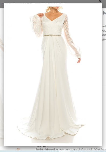 Odrella  7Y1090 Ivory Embroidered Mesh Jacquard & Crepe Evening Gown Odrella