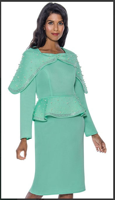 Stellar Looks 1701 Designer Church Suit Long Sleeves Crystals On The Cape Collar Stellar Looks