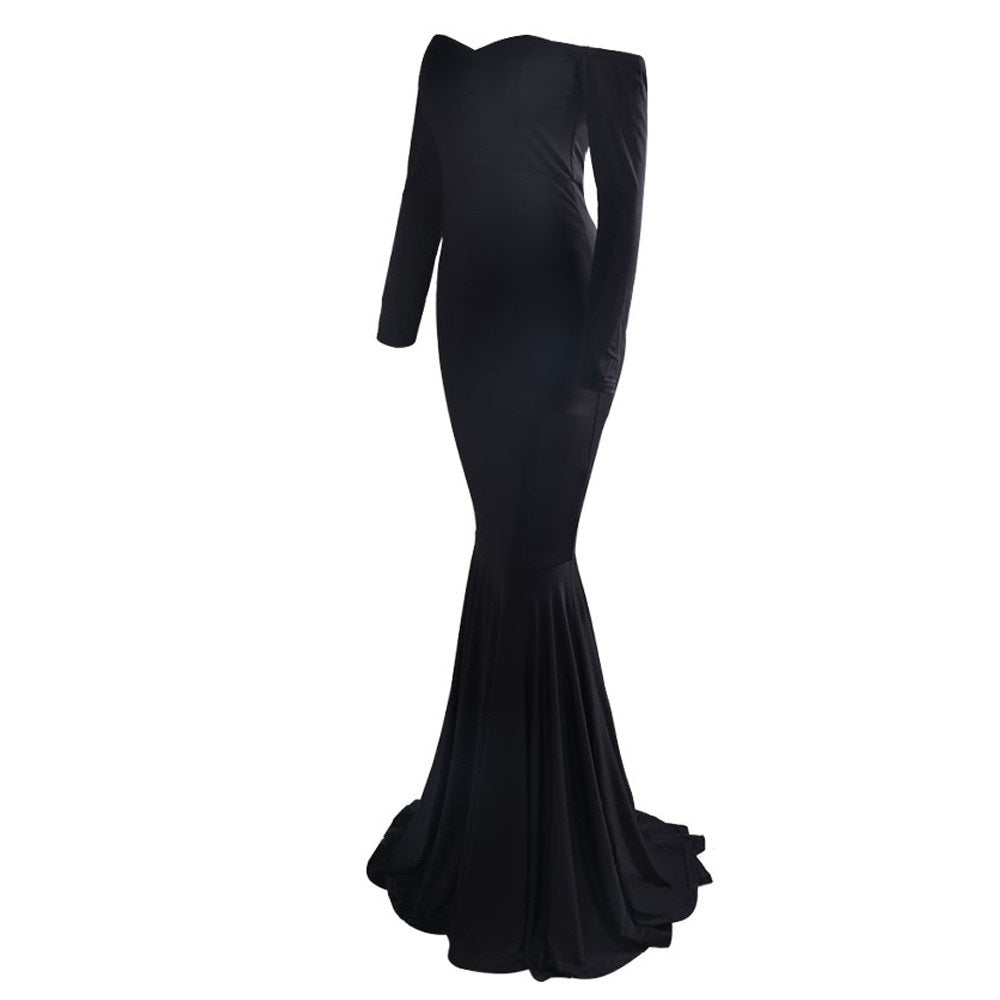 Plain Black Off Shoulder Gown - Jazmine & Yazmine Designer Boutique