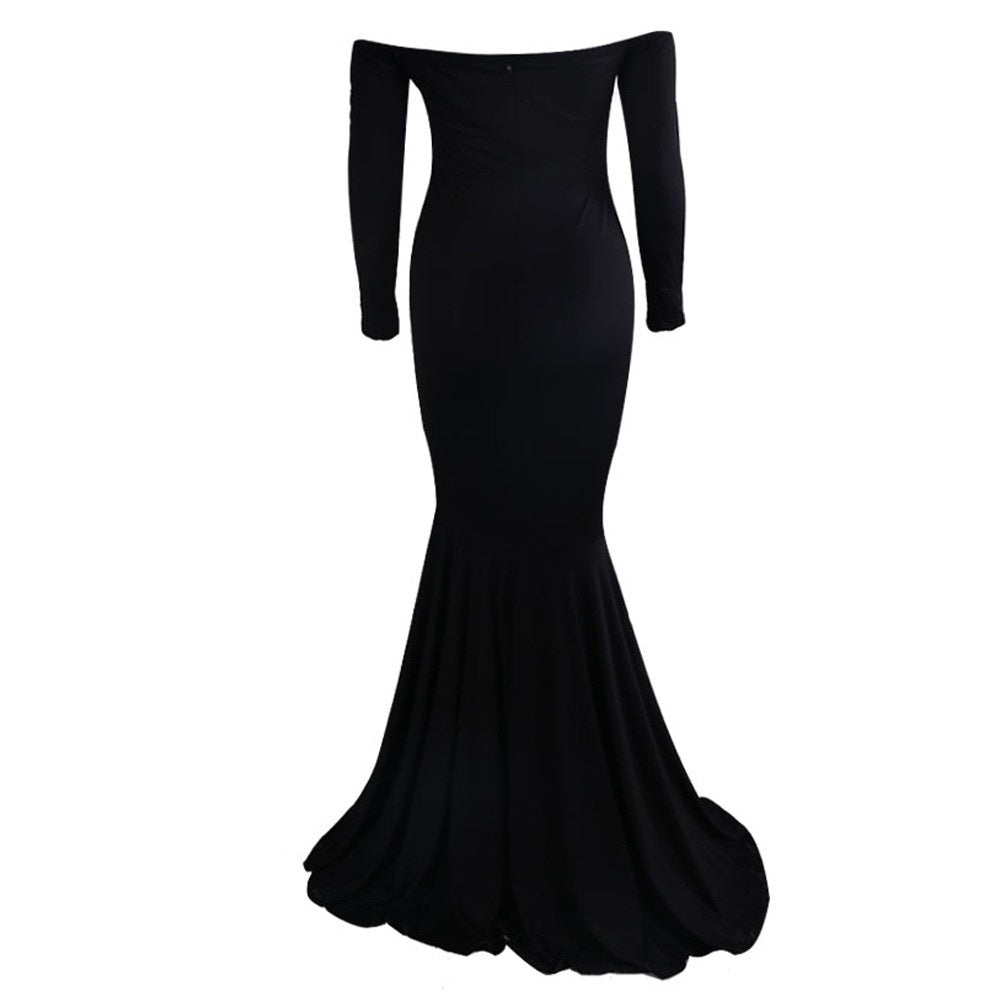 Plain Black Off Shoulder Gown - Jazmine & Yazmine Designer Boutique
