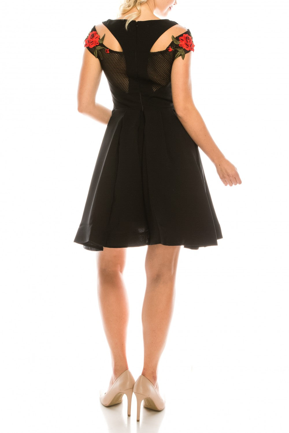 Odrella 1006 Black Beaded Floral Embroidered A-Line Party Dress Odrella