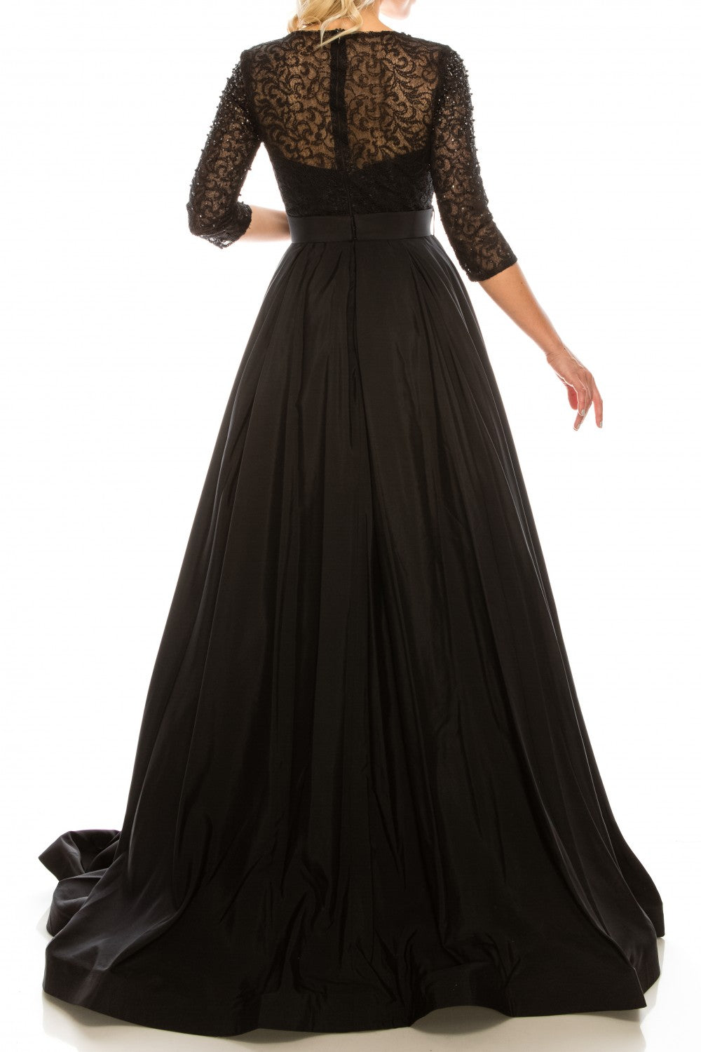 Ordella 1026 Black Embellished Mesh & Taffeta A-Line Evening Gown Ordella