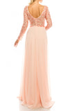 Odrella 1147 Blush Sequined Mesh & Crepe Chiffon Long Evening Gown Odrella