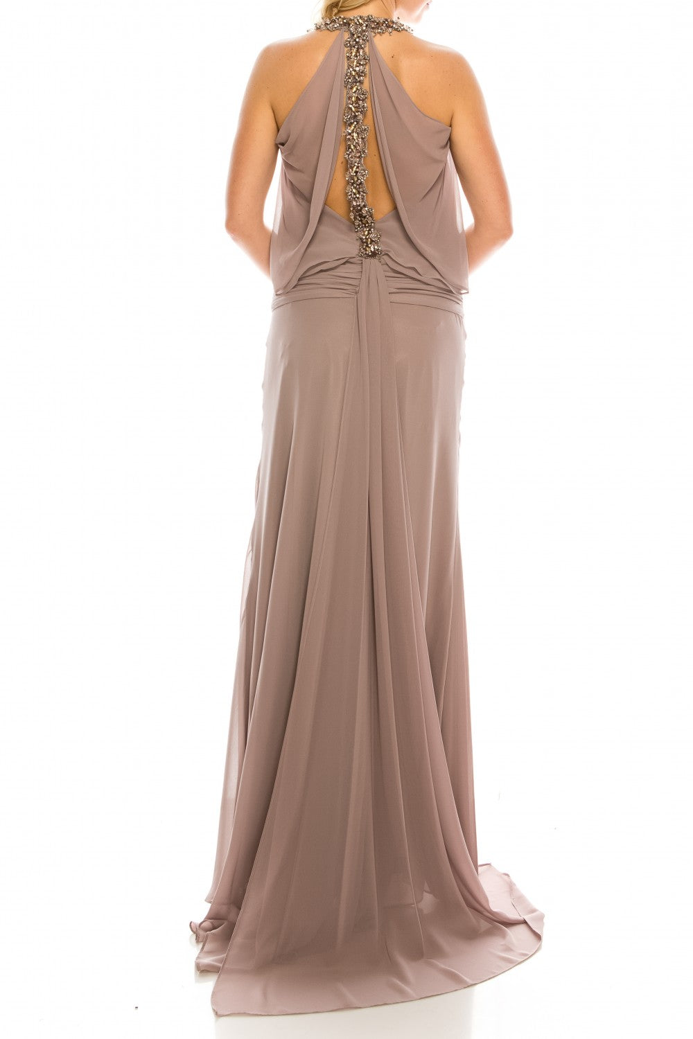 Odrella 1321 Stone Beaded Long Chiffon Drop-Waist Evening Gown Odrella