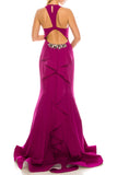 Odrella 4225 Fuchsia Trumpet Evening Gown with Open Back Odrella