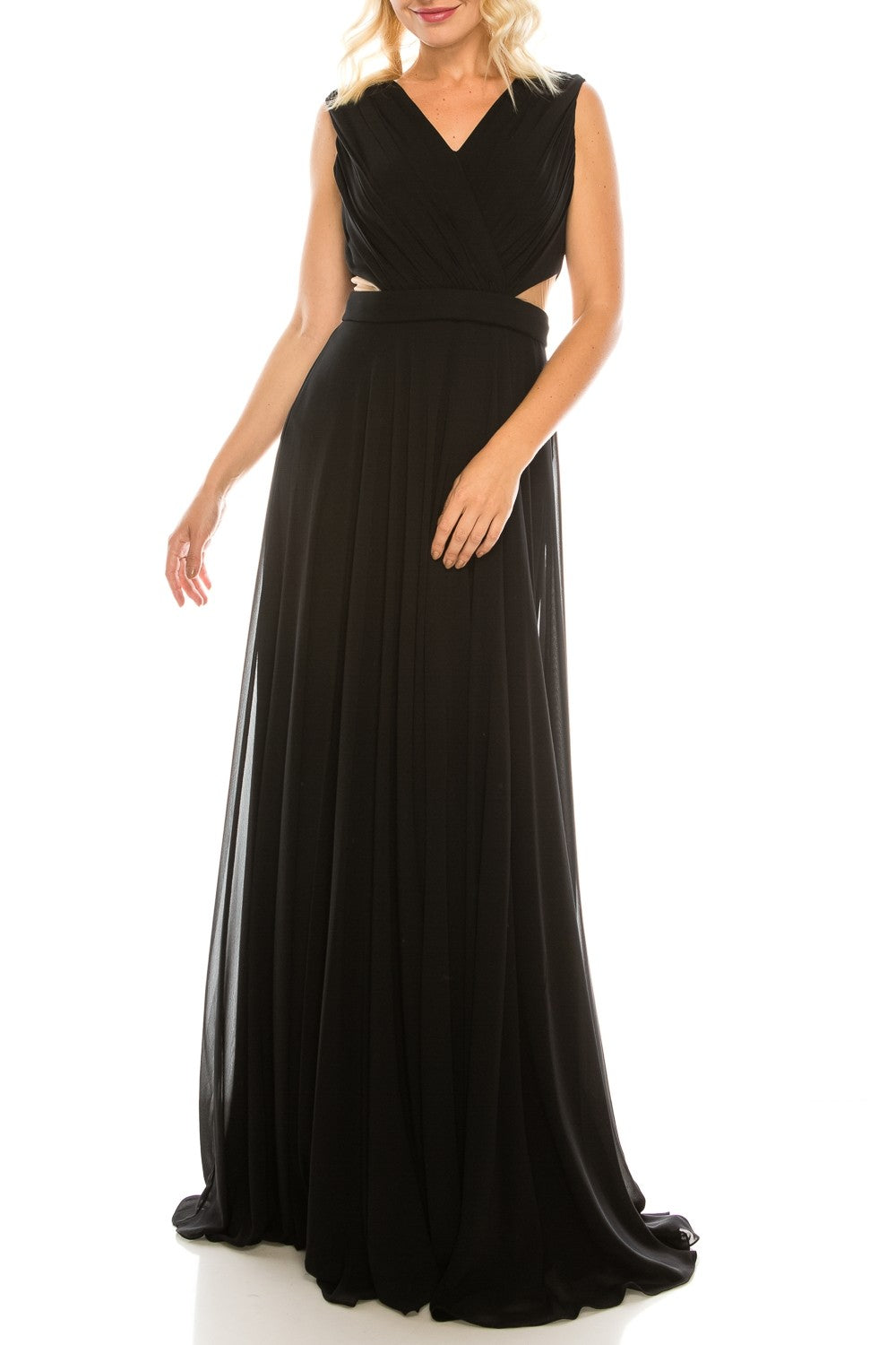 Odrella 4424 Salmon Surplice Necklined Full Skirt Gown with Mesh Inserts Odrella