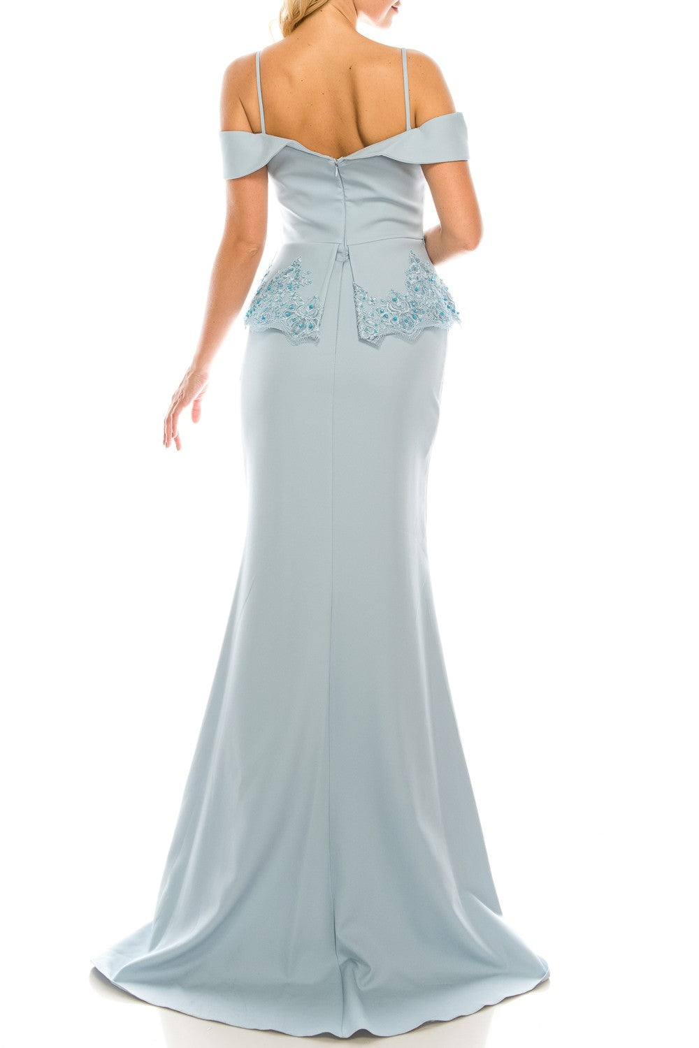 Odrella 4617 Blue Portrait Necklines Peplum Trumpet Evening Gown Ordella