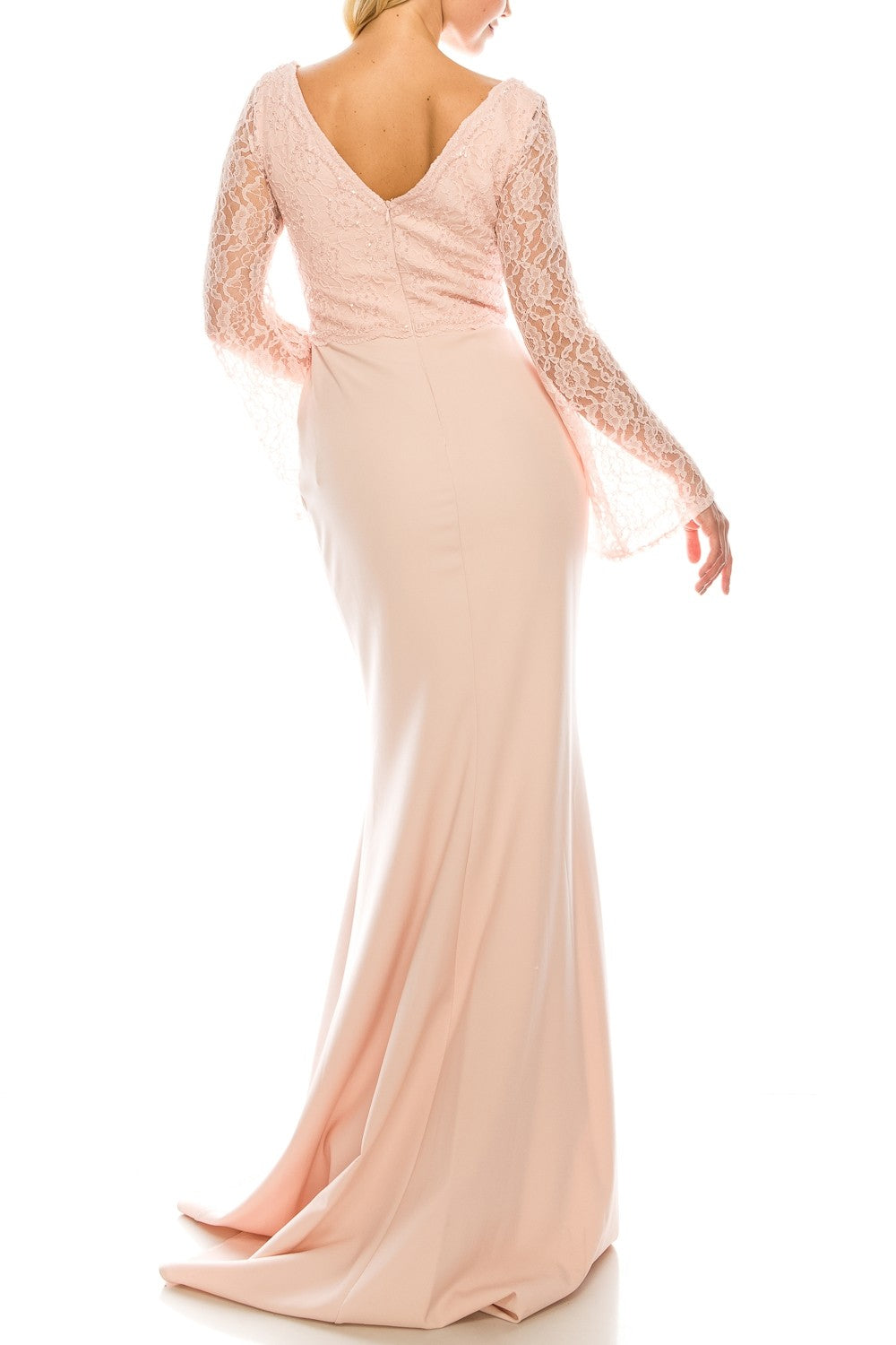 Odrella 4619B Pink Beaded Lace & Crepe Sheath Evening Gown Odrella