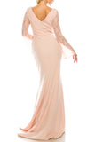 Odrella 4619B Pink Beaded Lace & Crepe Sheath Evening Gown Odrella