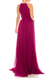 Odrella 4744 Magenta Rhinestoned Halter Evening Gown Odrella
