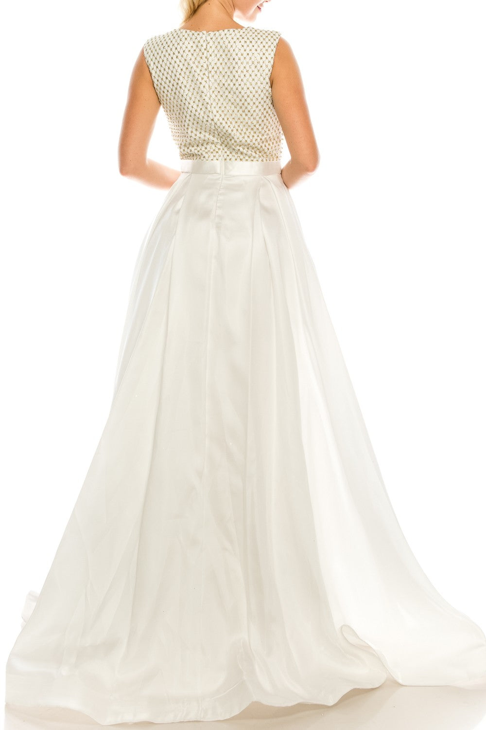 Odrella 4747 White Glittered A-Line Evening Gown with Side Pockets Odrella