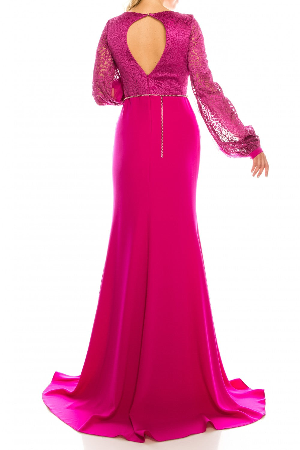 Odrella  7Y1090 Ivory Embroidered Mesh Jacquard & Crepe Evening Gown Odrella